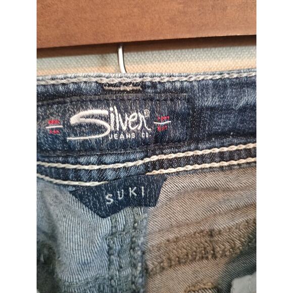 Silver Jeans Women's Blue 28x31 Suki High Slim Boot Cut Fluid Stretch Distressed - Picture 3 of 16